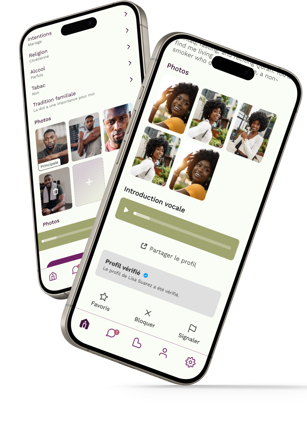 Deux profils d&eacute;taill&eacute;s dans l'application Afelia