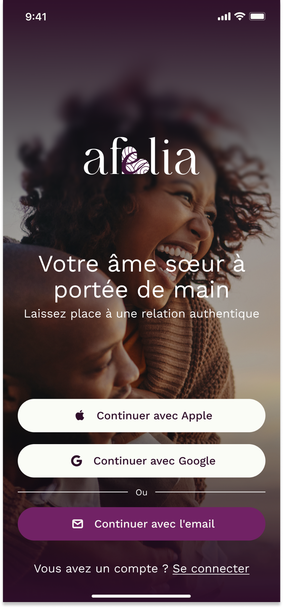 &Eacute;cran de cr&eacute;ation de profil dans l'application Afelia